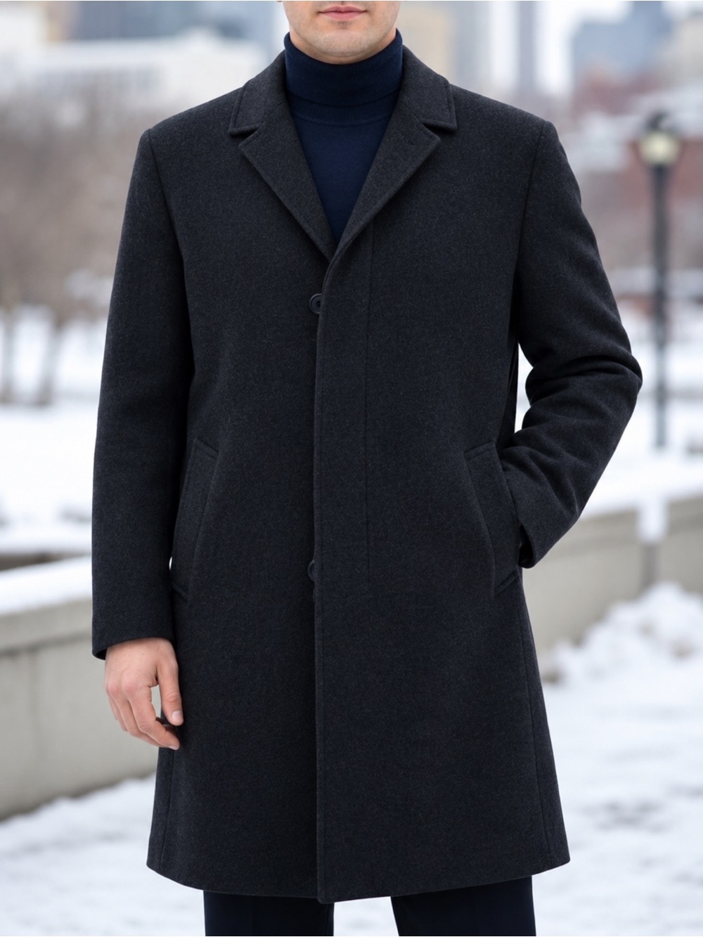 LONDON FOG Vintage Mens 80% Wool Overcoat Black 42R Long Winter Coat